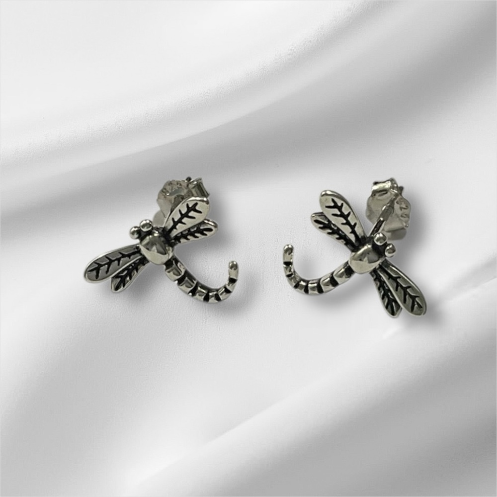 925 Sterling Silver Dragonfly Stud Post Earrings